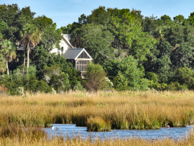 A home on Dewees Island with a view of the marshes and waterways